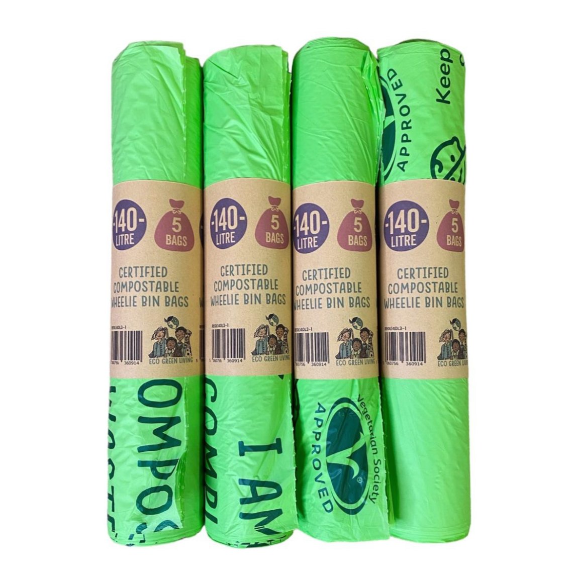 140 Litre Compostable Wheelie Bin Liners | 4 rolls of 5 bags (20 bags total) | Eco Green Living - EcoGreenLiving