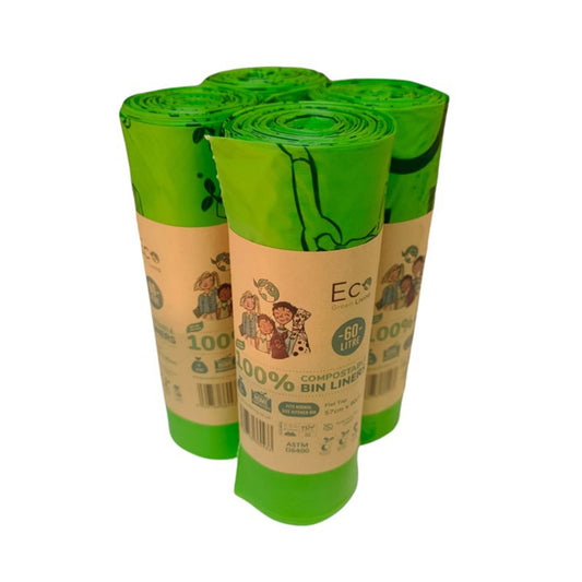 Wonky labels 60L Compostable Waste Bags | 4 Rolls of 10 Bags | Eco Green Living - EcoGreenLiving