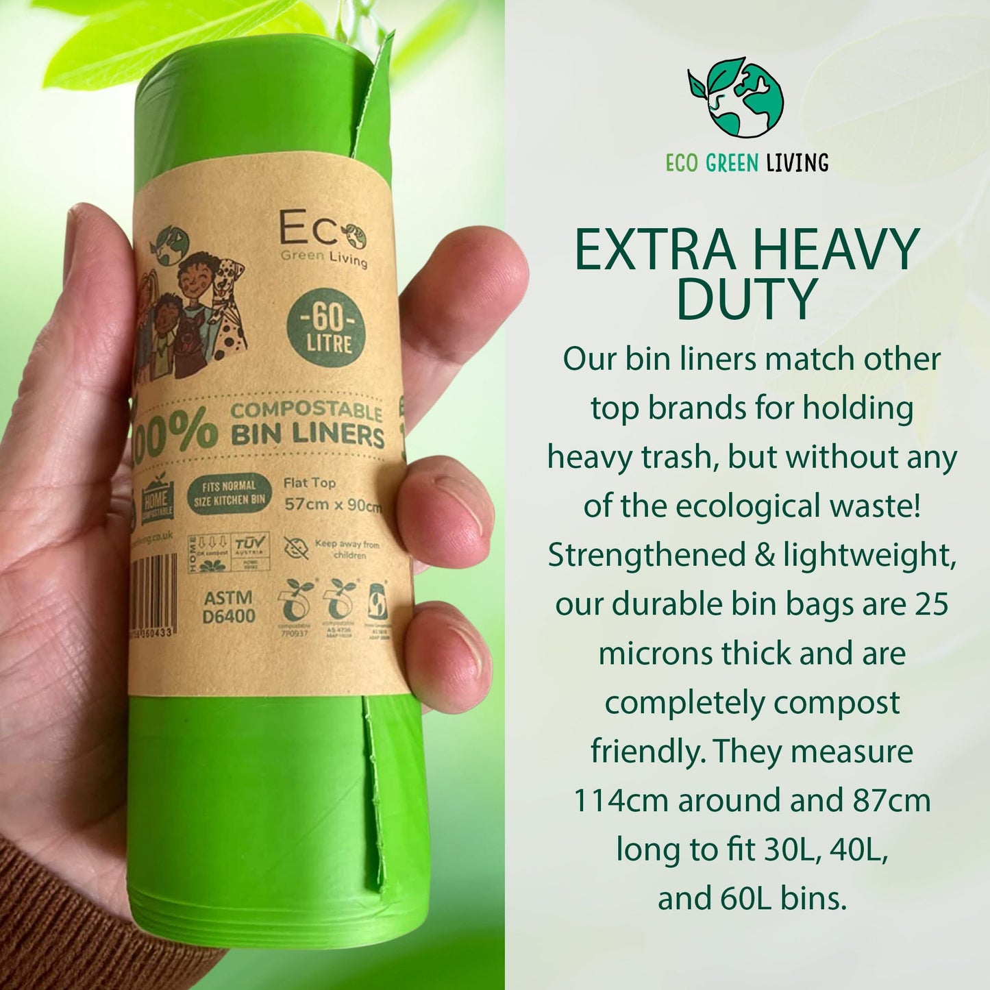 Wonky labels 60L Compostable Waste Bags | 4 Rolls of 10 Bags | Eco Green Living - EcoGreenLiving