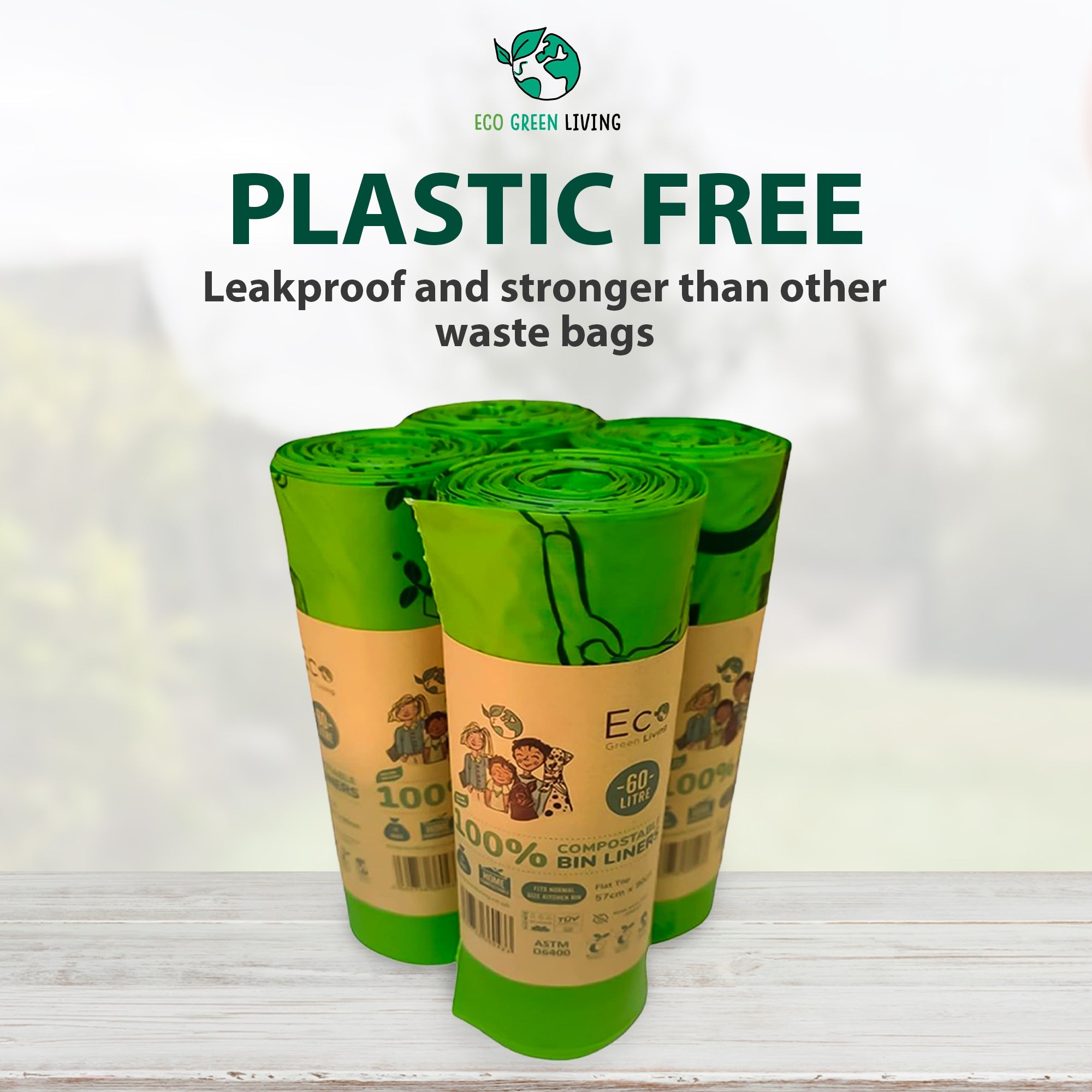 60L Compostable Waste Bags 4 Rolls of 10 Bags Eco Green Living