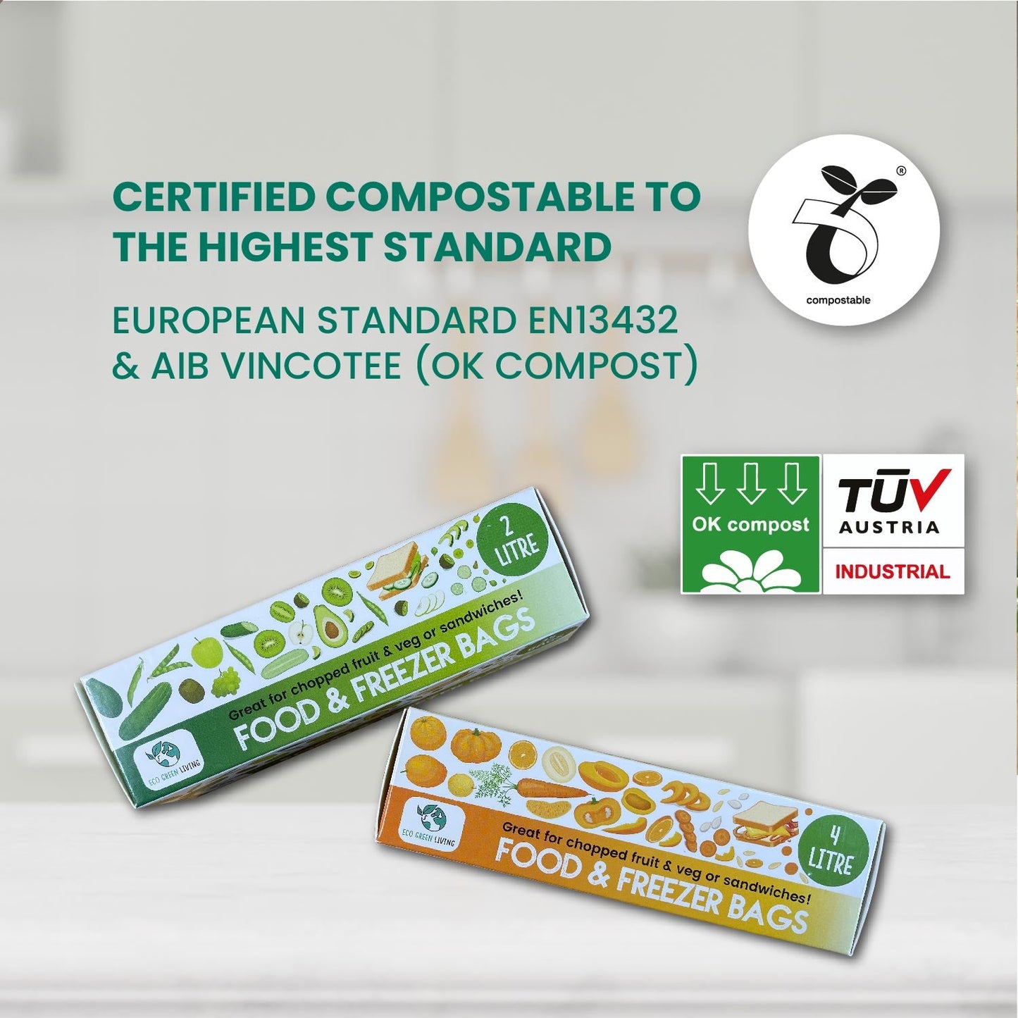 Certified Compostable Food & Freezer Bags 2 Litre (35 bags) - Eco Green Living