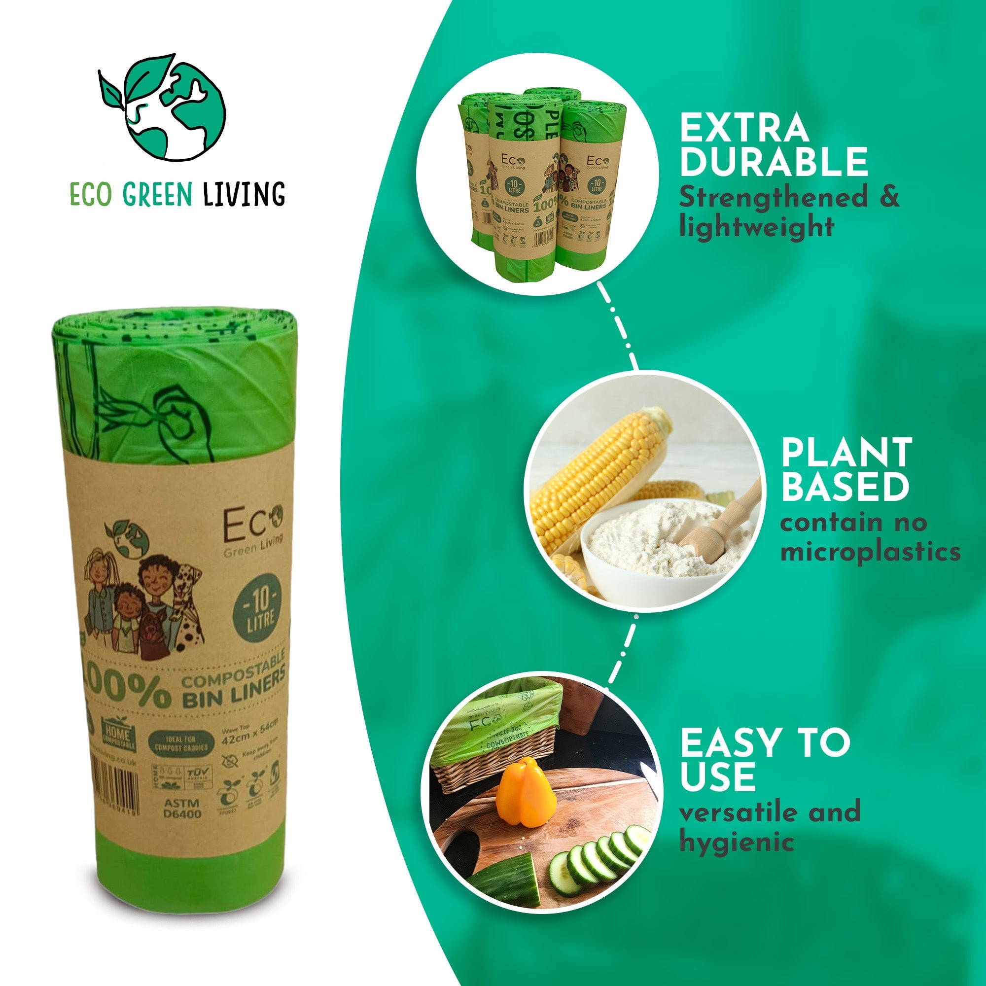 Compostable 10 Litre Food Caddy Bags Bundle 10 pack EcoGreenLiving