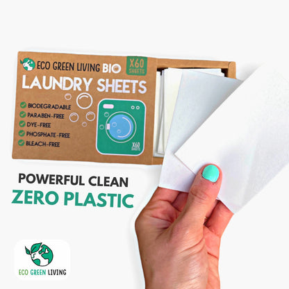 Laundry Detergent Sheets (60 Sheets) - Powerful Laundry Sheets/Washing Machine Sheets - Friendly to the Planet -Reduce Need for Fabric Softener - Zero Plastic Washing Sheets - Eco Green Living