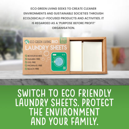 Laundry Detergent Sheets (60 Sheets) - Powerful Laundry Sheets/Washing Machine Sheets - Friendly to the Planet -Reduce Need for Fabric Softener - Zero Plastic Washing Sheets - Eco Green Living